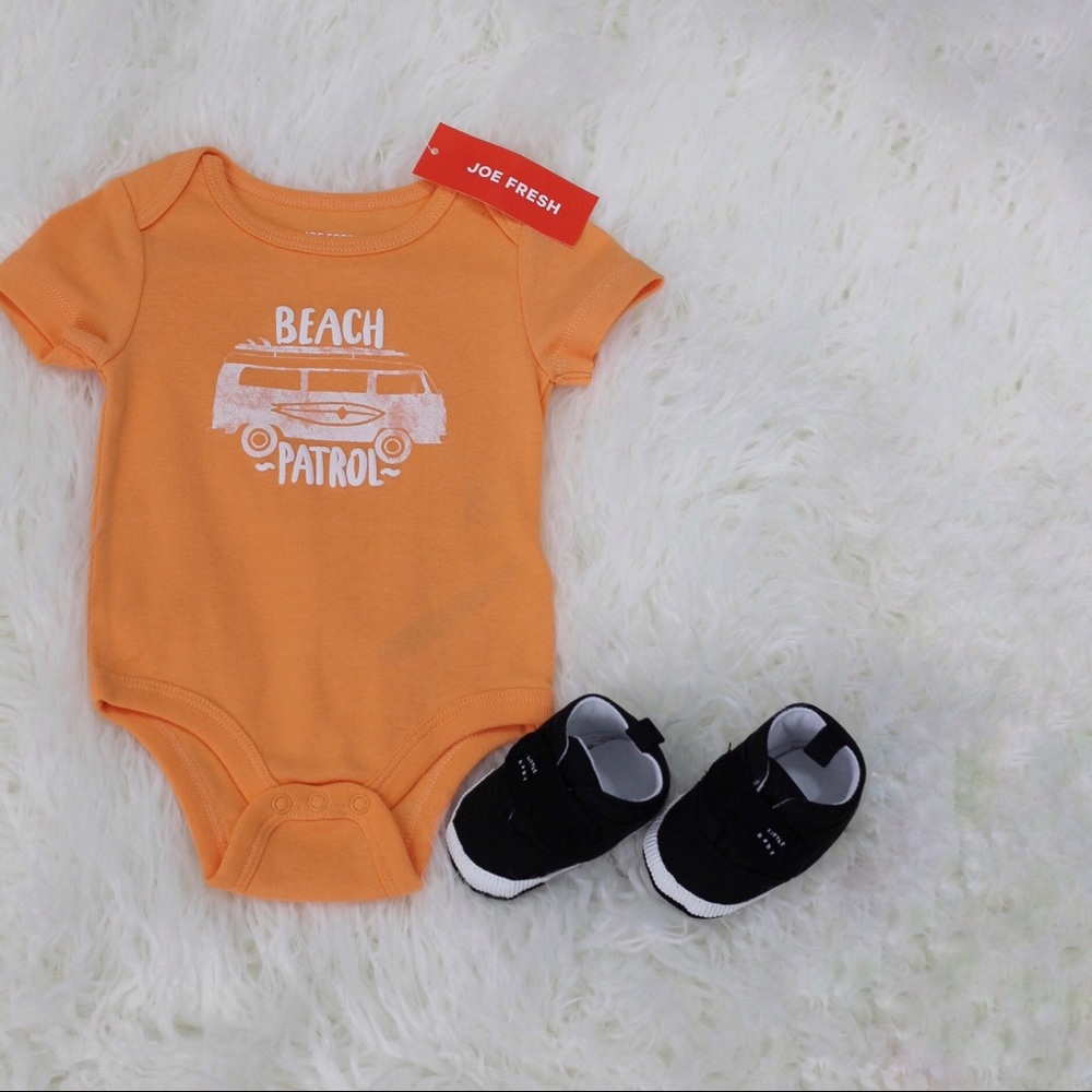 NWT Joe Fresh Orange/White Beach Patrol Onesie - Picture 2 of 3